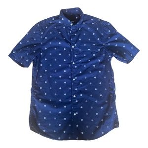 H&M Shirt Mens Small Button Down Regular Fit Navy Blue White Dots Short Sleeve